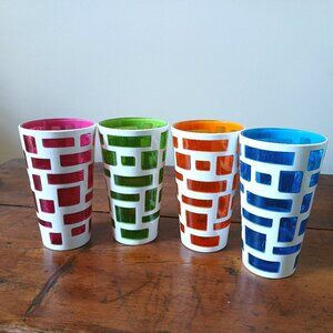 4 x Immanuel plastic tumblers - large - retro - crackled effect